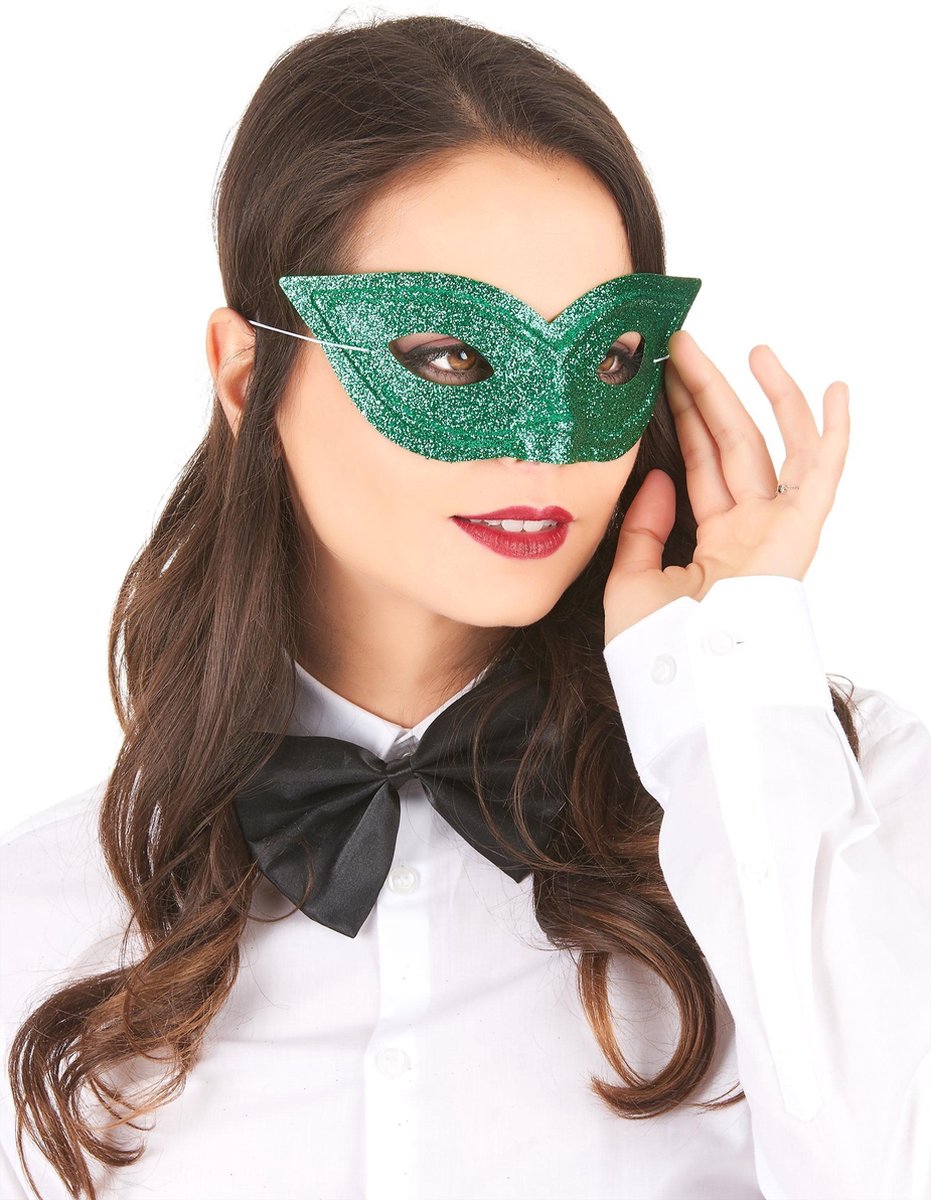 NINGBO PARTY SUPPLIES - Groen Venetiaans masker met pailletten voor volwassenen - Maskers > Masquerade masker